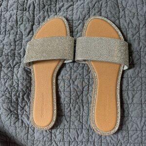 Women's Silver Crystal Slide Sandals